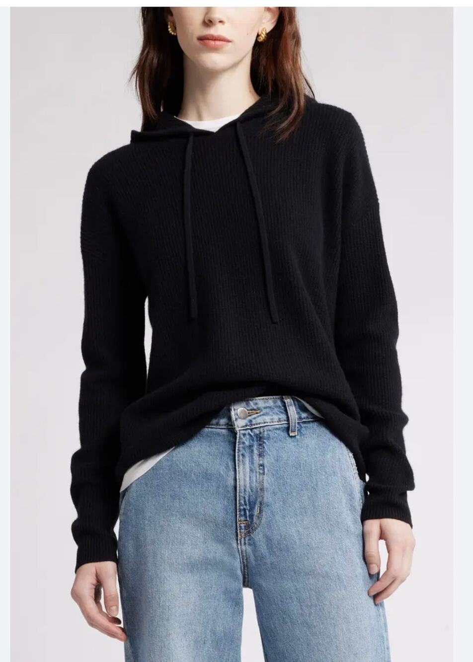 Nordstrom Black Wool & Cashmere Knit Hoodie - Size XS